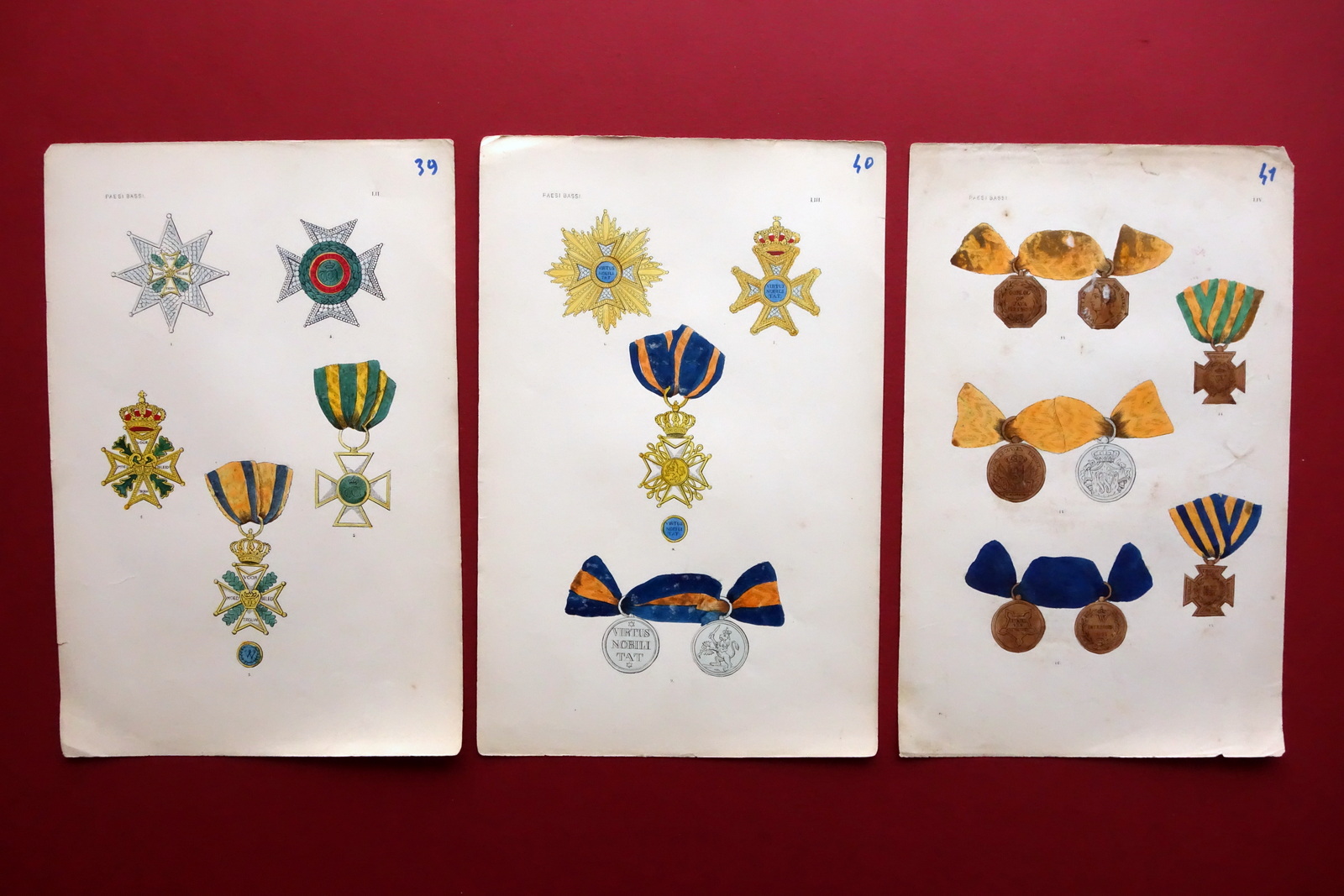 Tre Tavole Paesi Bassi Medaglie Onorificenze Colorazione d'Epoca Primo '900