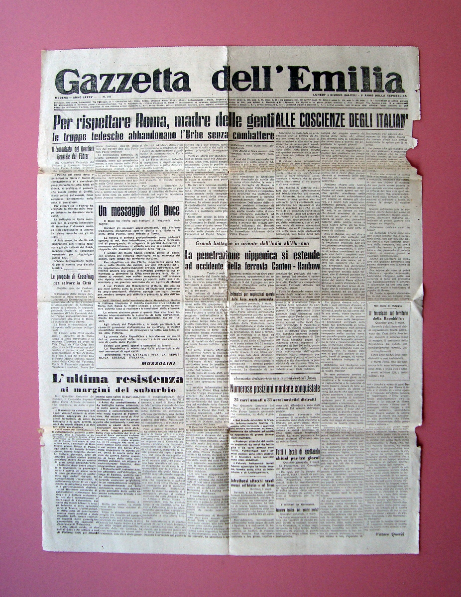 Truppe tedesche abbandonano l'Urbe Gazzetta dell'Emilia n 217 5/6/1944