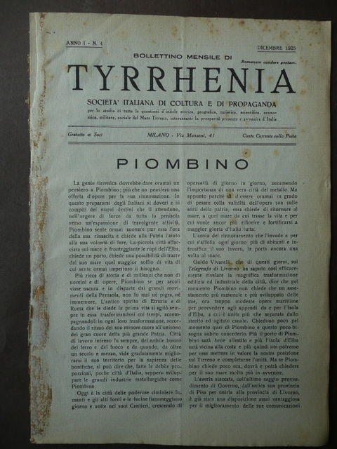 Tyrrhenia 1925 Piombino Pontenuovo Corsica Malta Sardegna Autonomismo