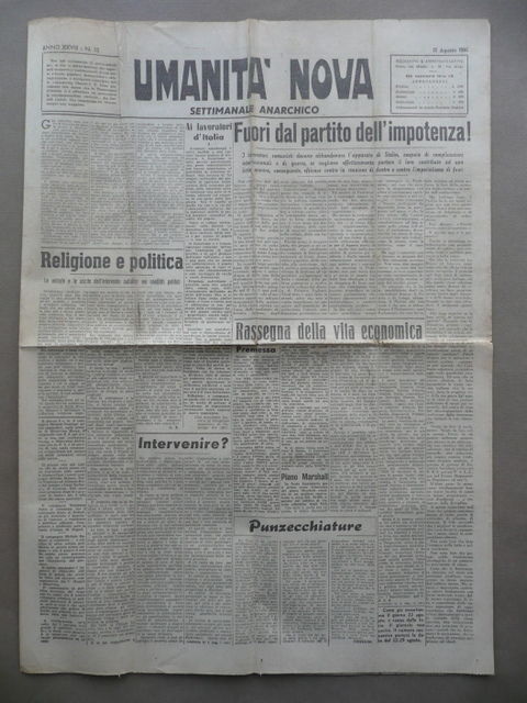 Umanit‡ Nova Anarchia Giornale 1948 Politica Anticomunismo Stalin Settimanale