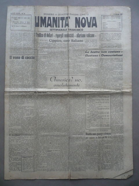 Umanit‡ Nova Anarchia Politica Vaticano Affarismo Cippico America 1948 Marzo