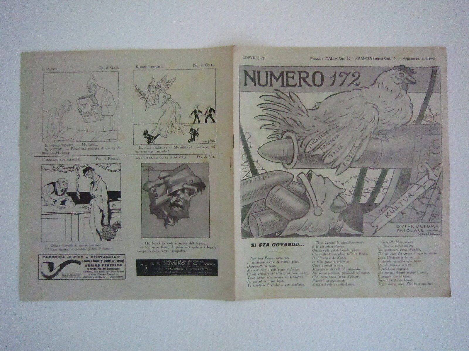 Umorismo Numero 172 1917 Rivista Prima Guerra Nasica Scarpelli Tofano …