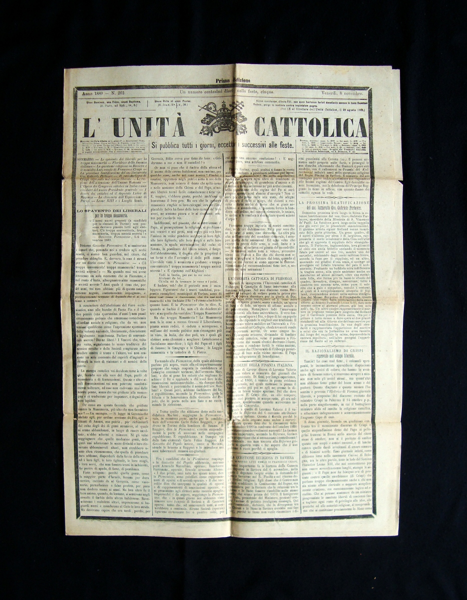 Unit‡ Cattolica Anno 1889 N 262 Spavento liberali per troppa …