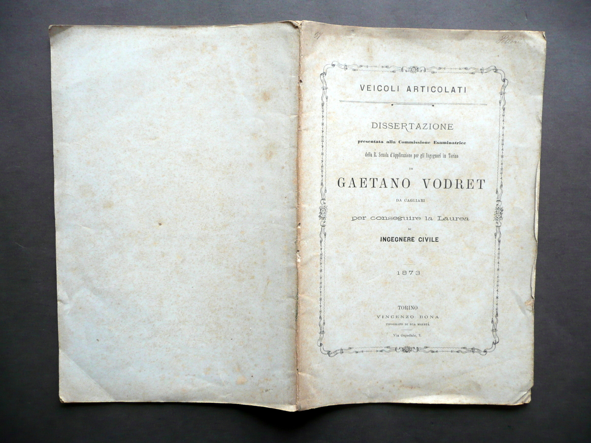 Veicoli Articolati Dissertazione Laurea Ingegneria Civile Gaetano Vodret 1873