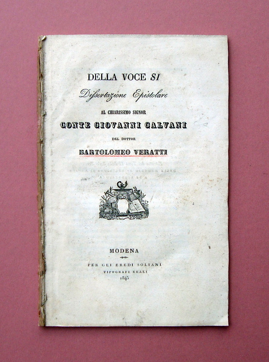 Veratti Della Voce Si Dissertazione epistolare 1845 Soliani Modena