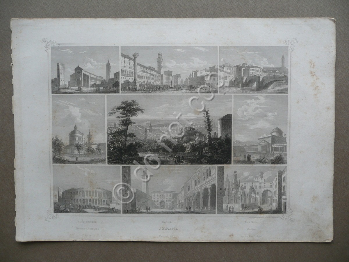Verona Vedute Multiple Incisioni Reschka Lloyd Austriaco Trieste Met‡ '800