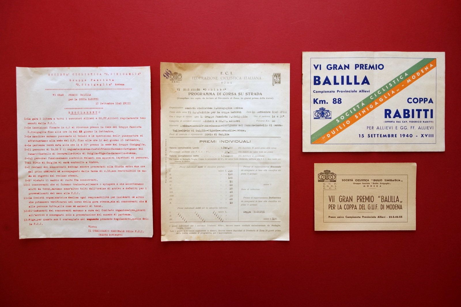 VI∞ Gran Premio Balilla Coppa Rabitti Societ‡ Ciclistica Sinigaglia Ferrari …