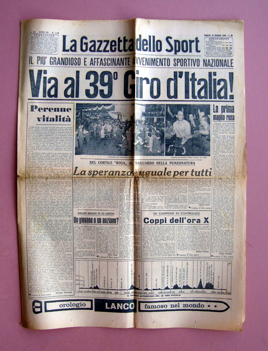Via al 39°Giro d'Italia ciclismo La Gazzetta dello Sport 19/5/1956 …