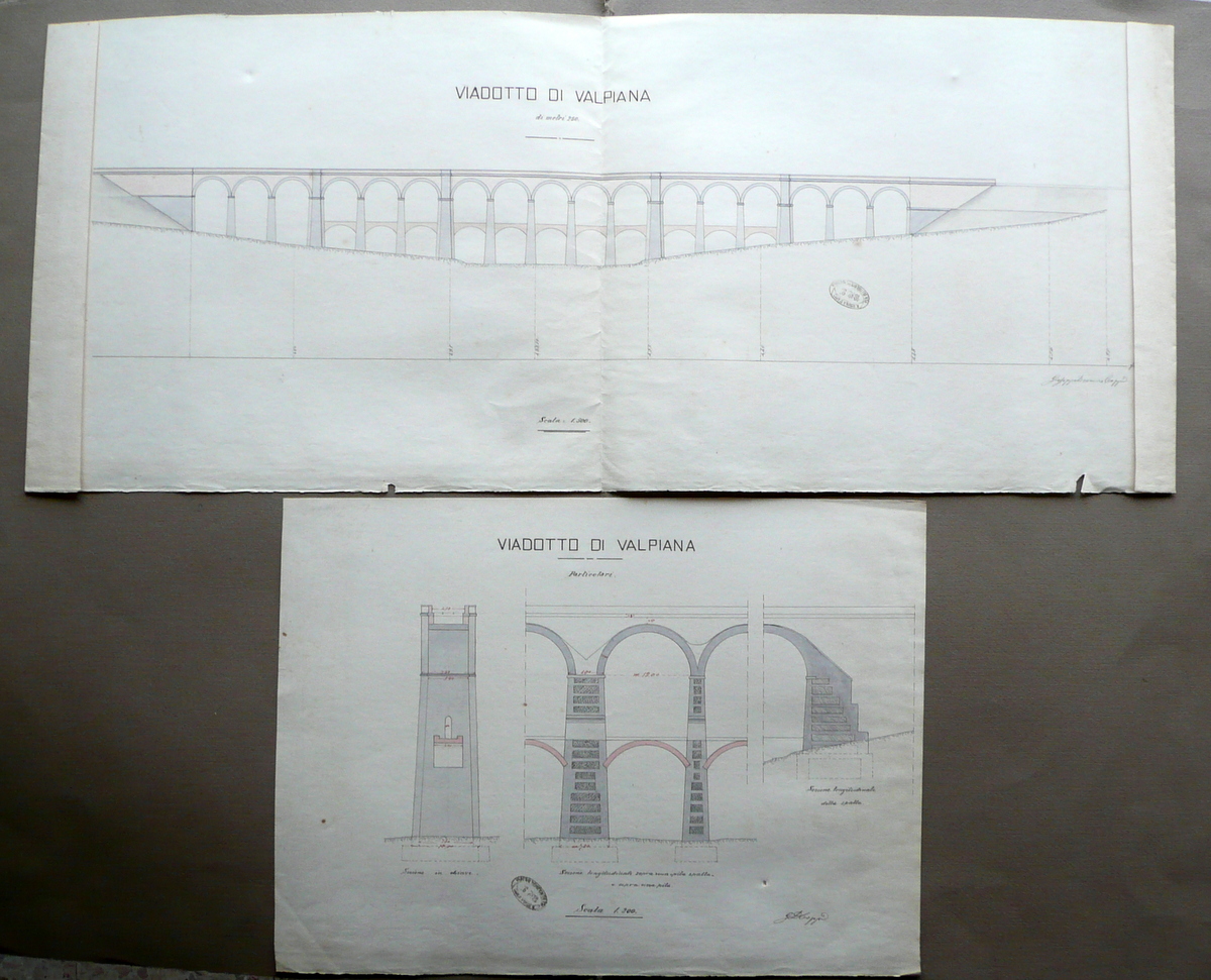 Viadotto di Valpiana 2 Tavole Particolari Coppi Massa Marittima 1892 …