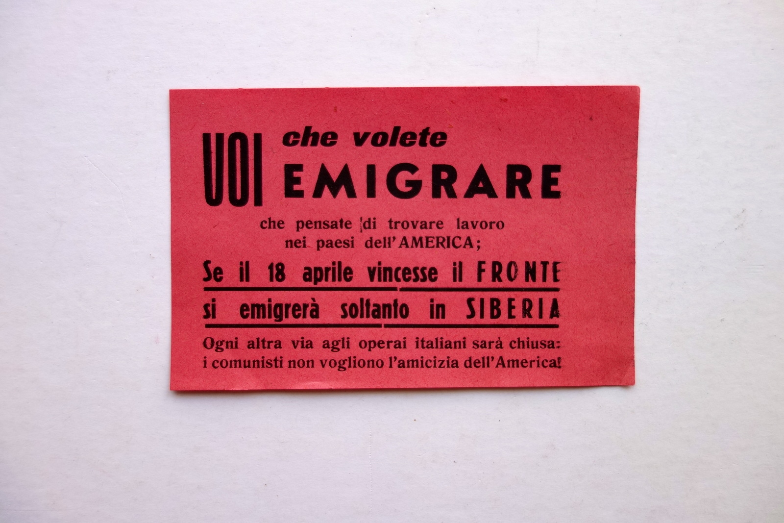 Volantino Fronte Democratico Popolare Anticomunismo Politica 1948 Elezioni Voto