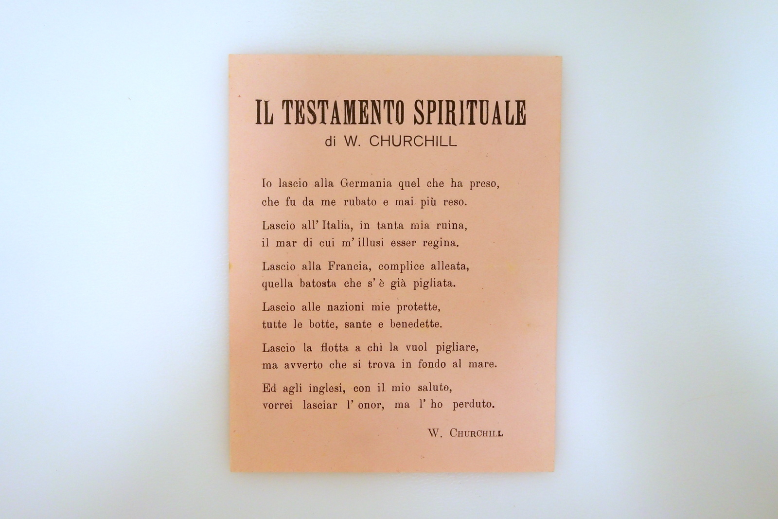 Volantino Il Testamento Spirituale di Winston Churchill RSI WW2 Guerra …