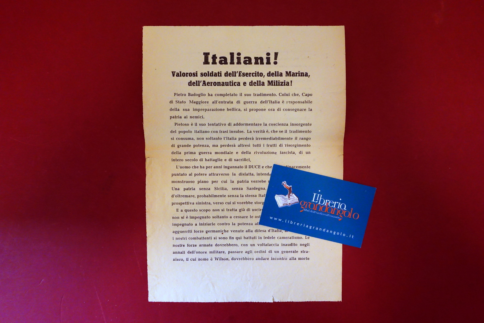 Volantino Propaganda RSI WW2 Italiani Valorosi Soldati Tradimento Badoglio