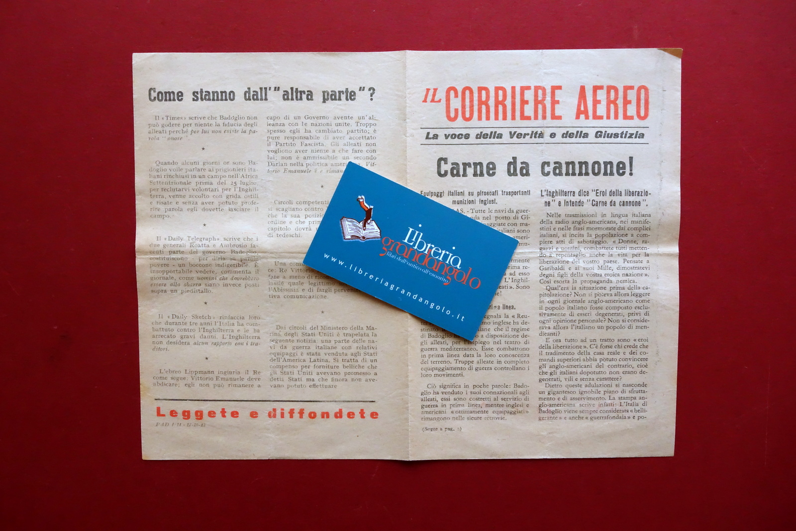 Volantino RSI Il Corriere Aereo Carne da Cannone! Illustrato PAD …