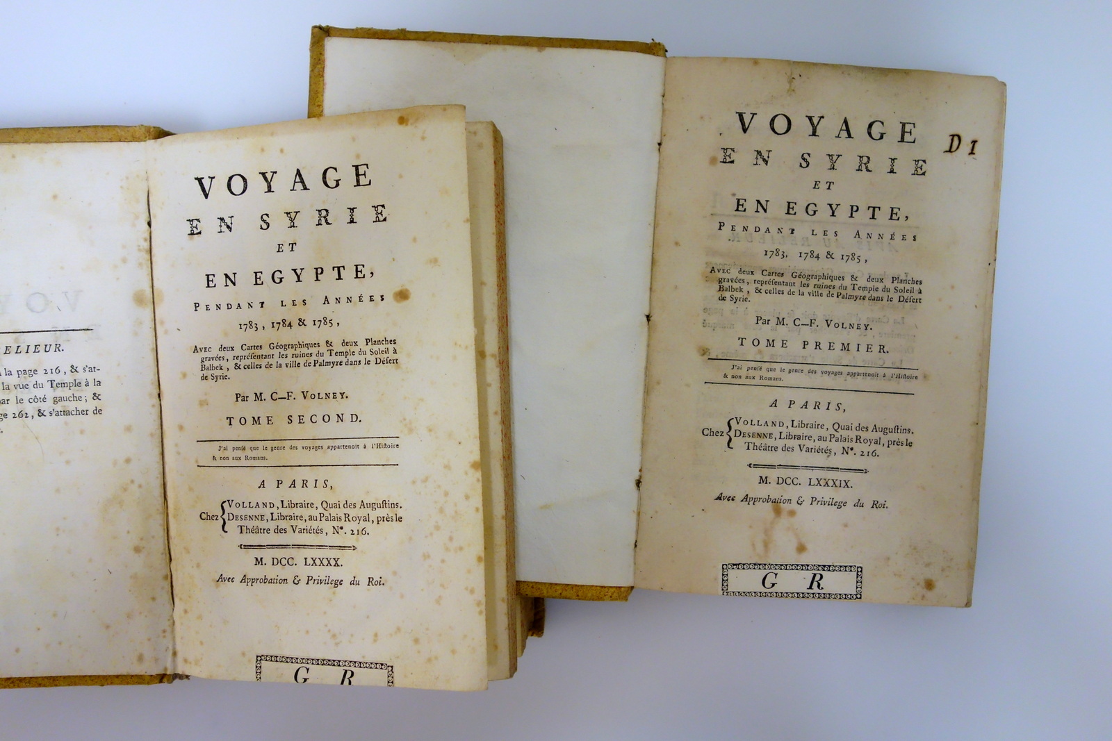 Voyage en Syrie et Egypte Volney Paris 1789-1790 2 Volumi …
