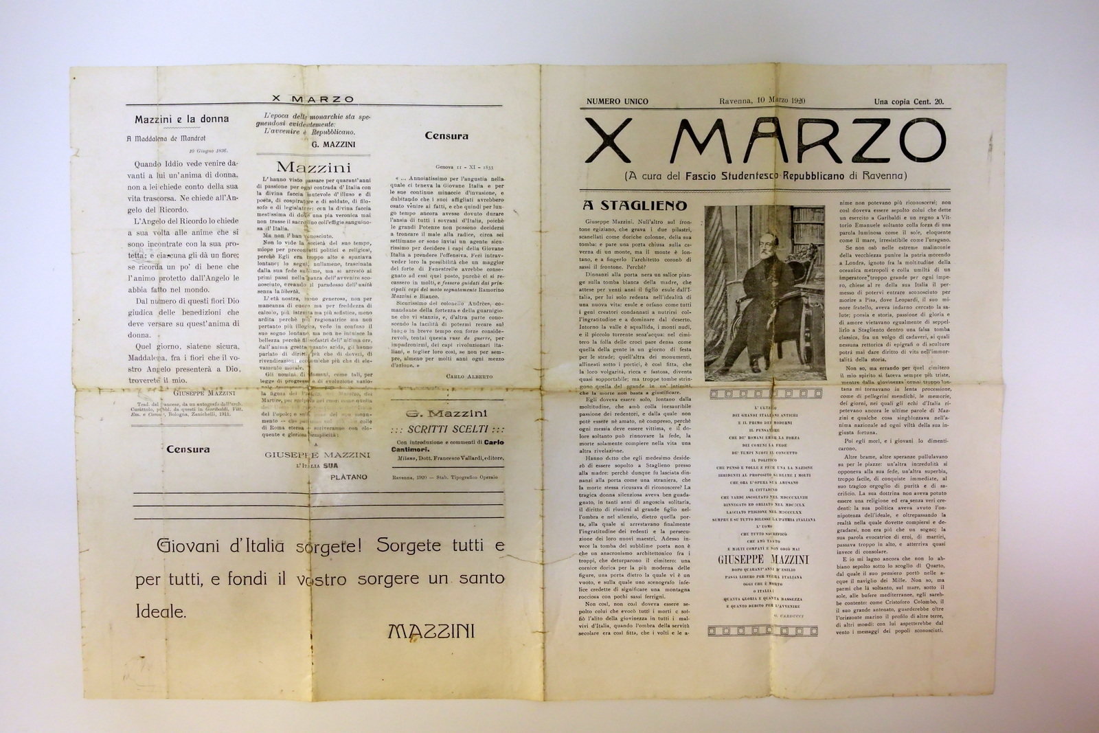 X Marzo Numero Unico Ravenna 10/3/1920 Ventennio Fascio Repubblicano Mazzini