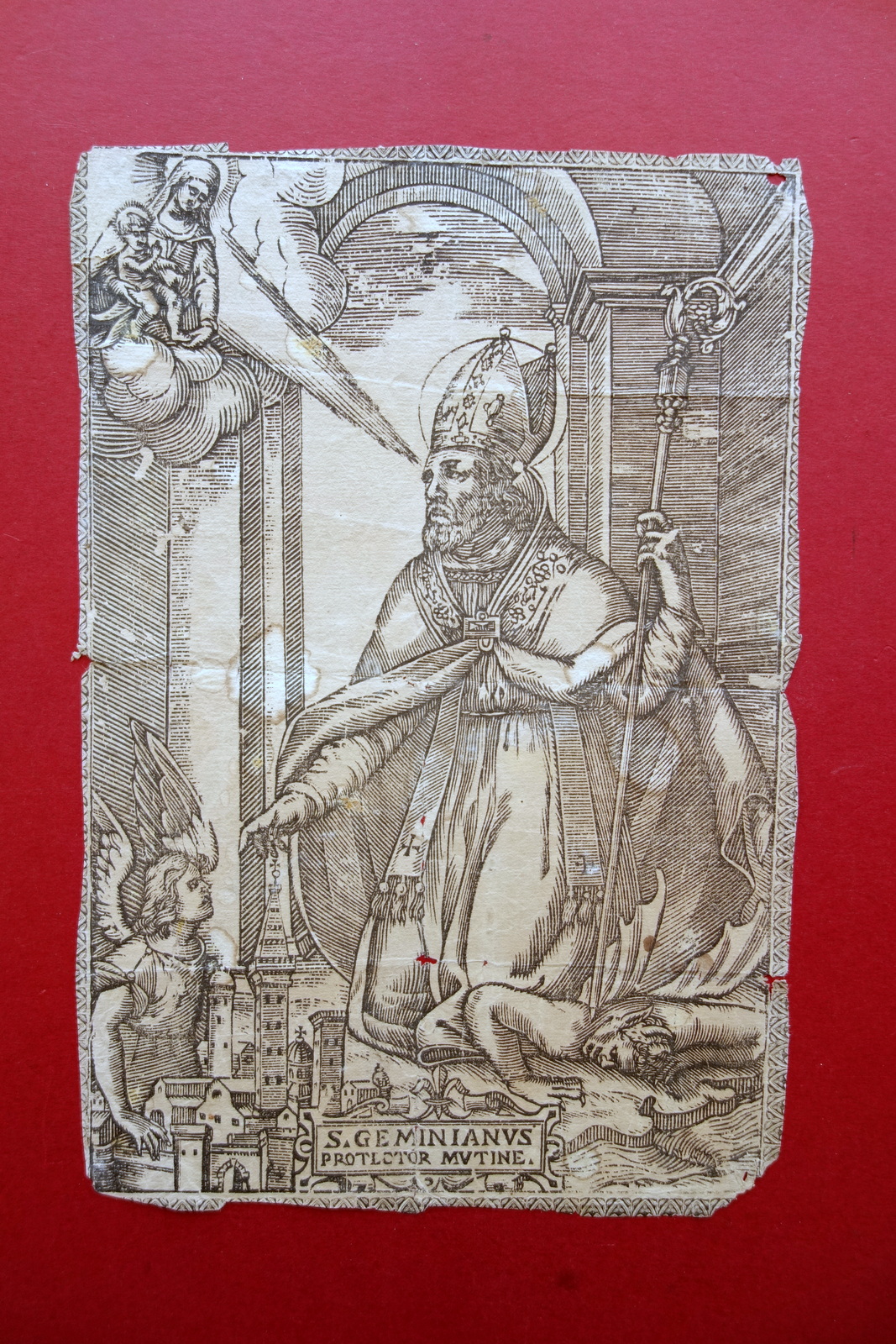 Xilografia Originale San Geminiano Patrono di Modena XVI∞ Secolo Rarissima