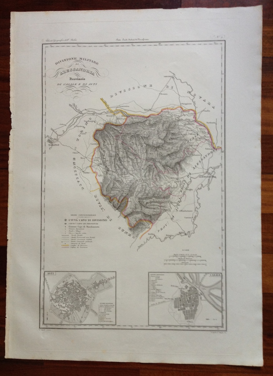 Zuccagni Orlandini Acquaforte Originale 1840 Atlante Alessandria Casale Asti