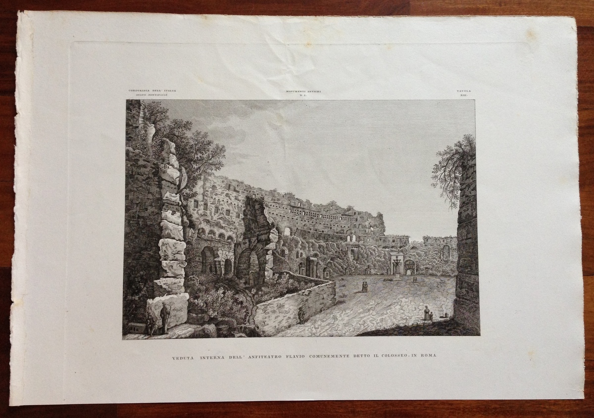 Zuccagni Orlandini Acquaforte Originale 1840 Atlante Anfiteatro Flavio Colosseo