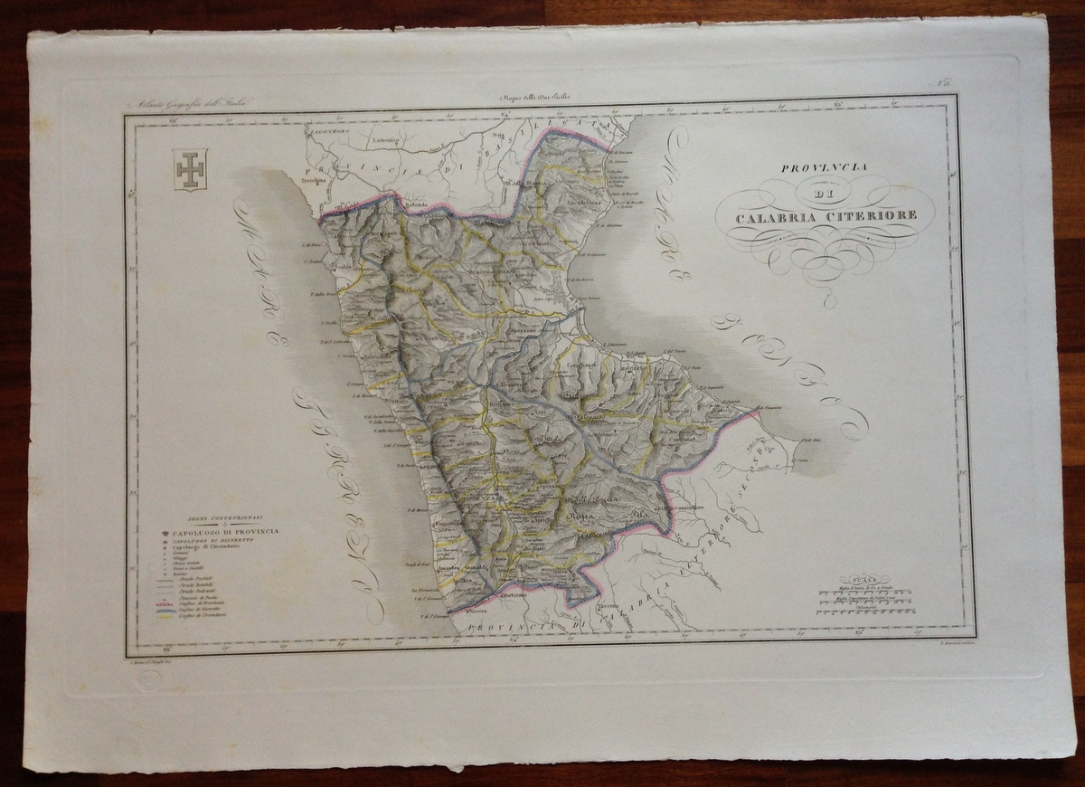 Zuccagni Orlandini Acquaforte Originale 1840 Atlante Calabria Citeriore