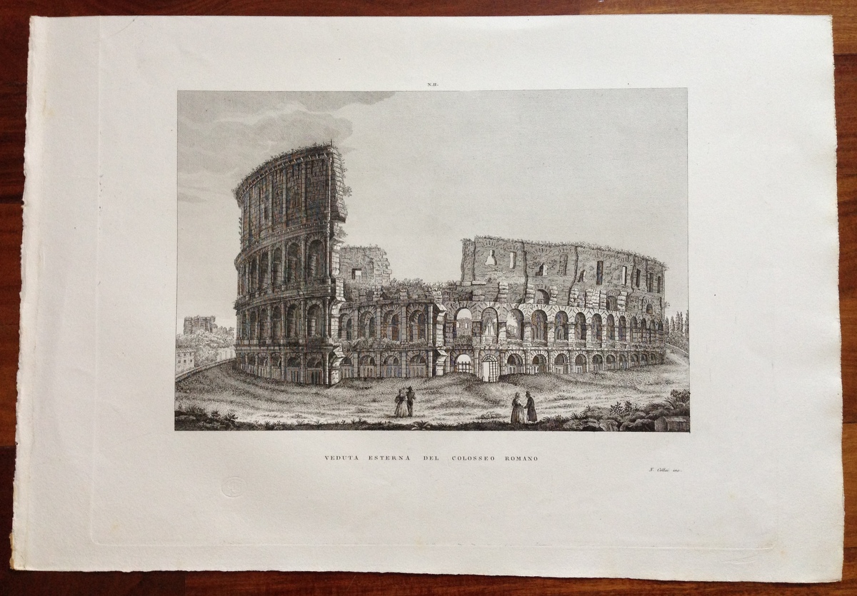 Zuccagni Orlandini Acquaforte Originale 1840 Atlante Colosseo Romano Roma