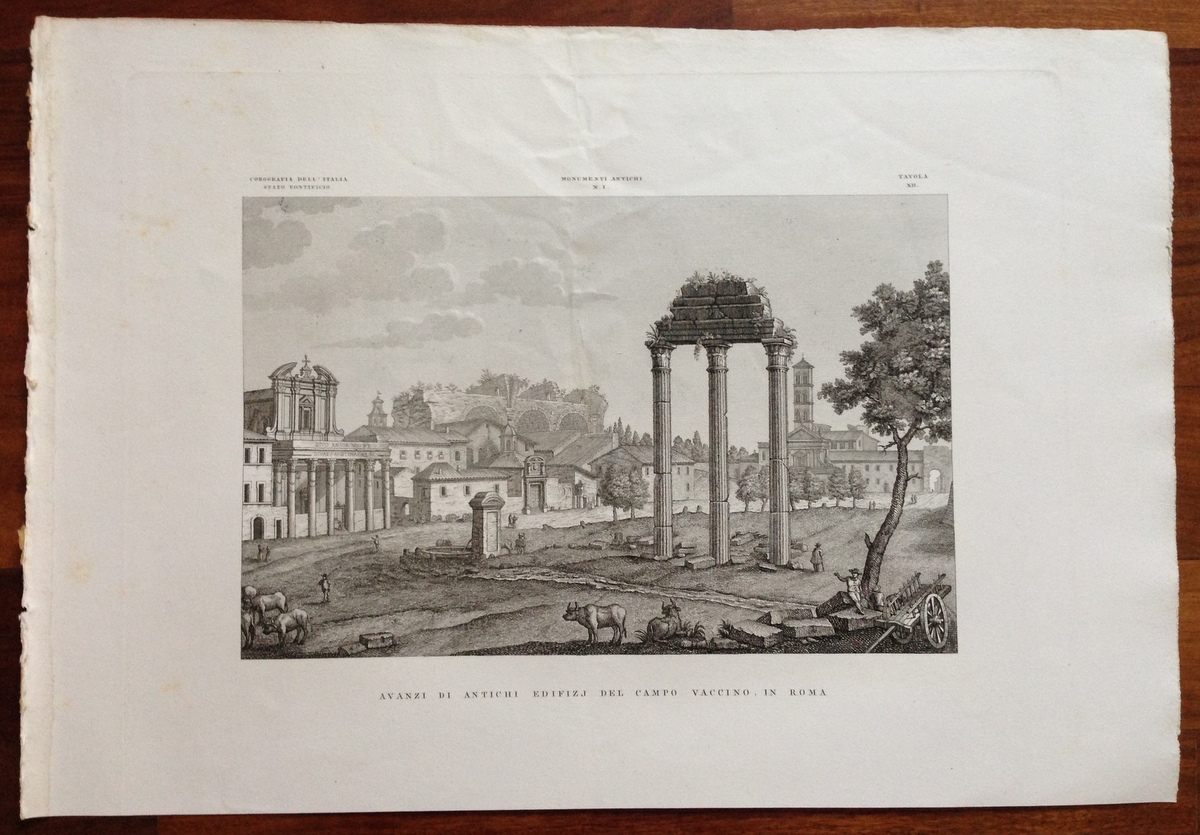 Zuccagni Orlandini Acquaforte Originale 1840 Atlante Edifici Campo Vaccino Roma