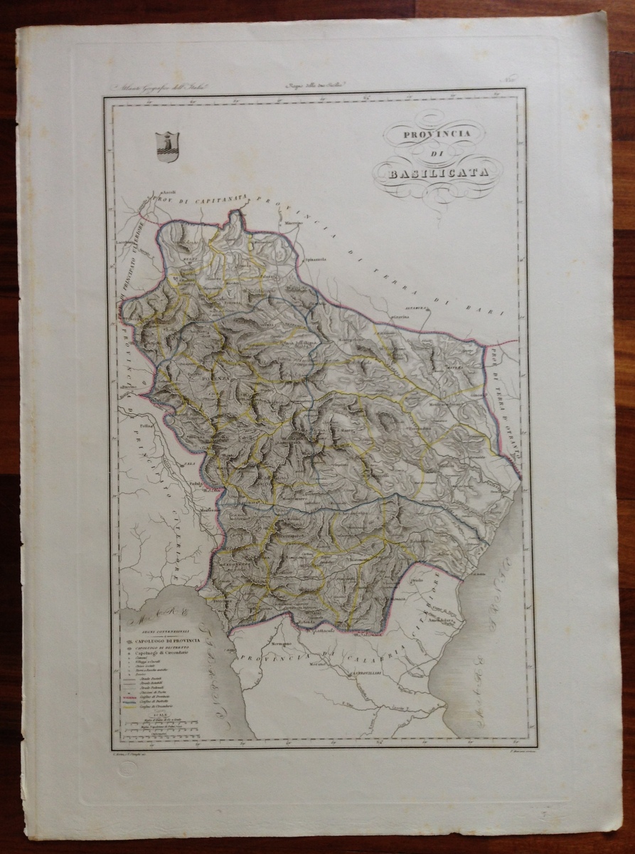 Zuccagni Orlandini Acquaforte Originale 1840 Atlante Geografico Basilicata