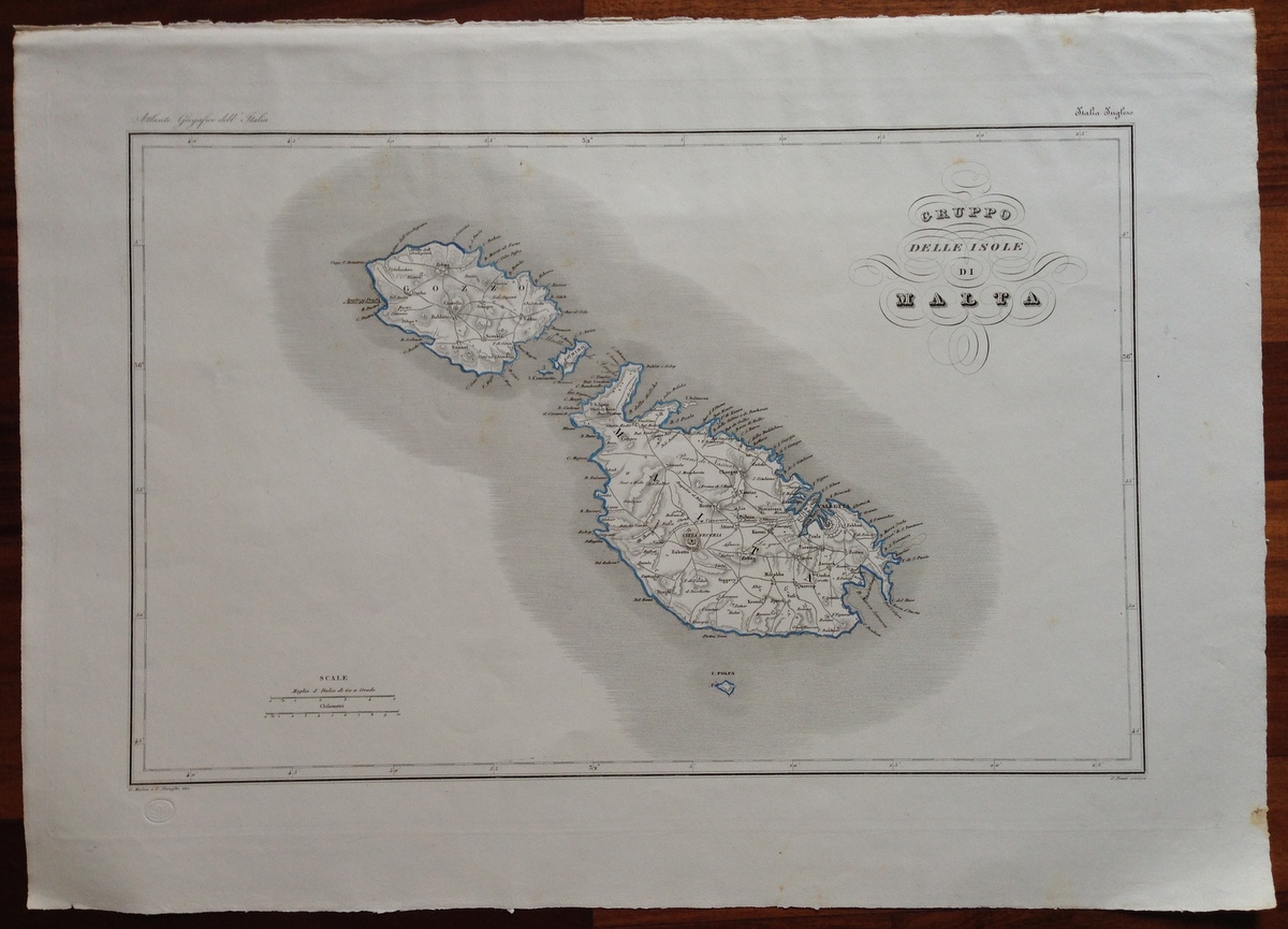 Zuccagni Orlandini Acquaforte Originale 1840 Atlante Geografico Isole di Malta