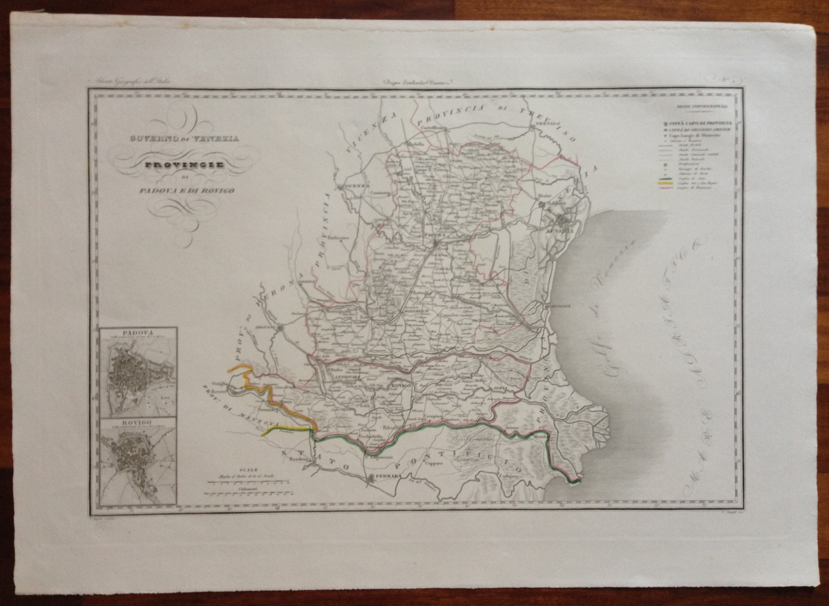 Zuccagni Orlandini Acquaforte Originale 1840 Atlante Geografico Padova Rovigo
