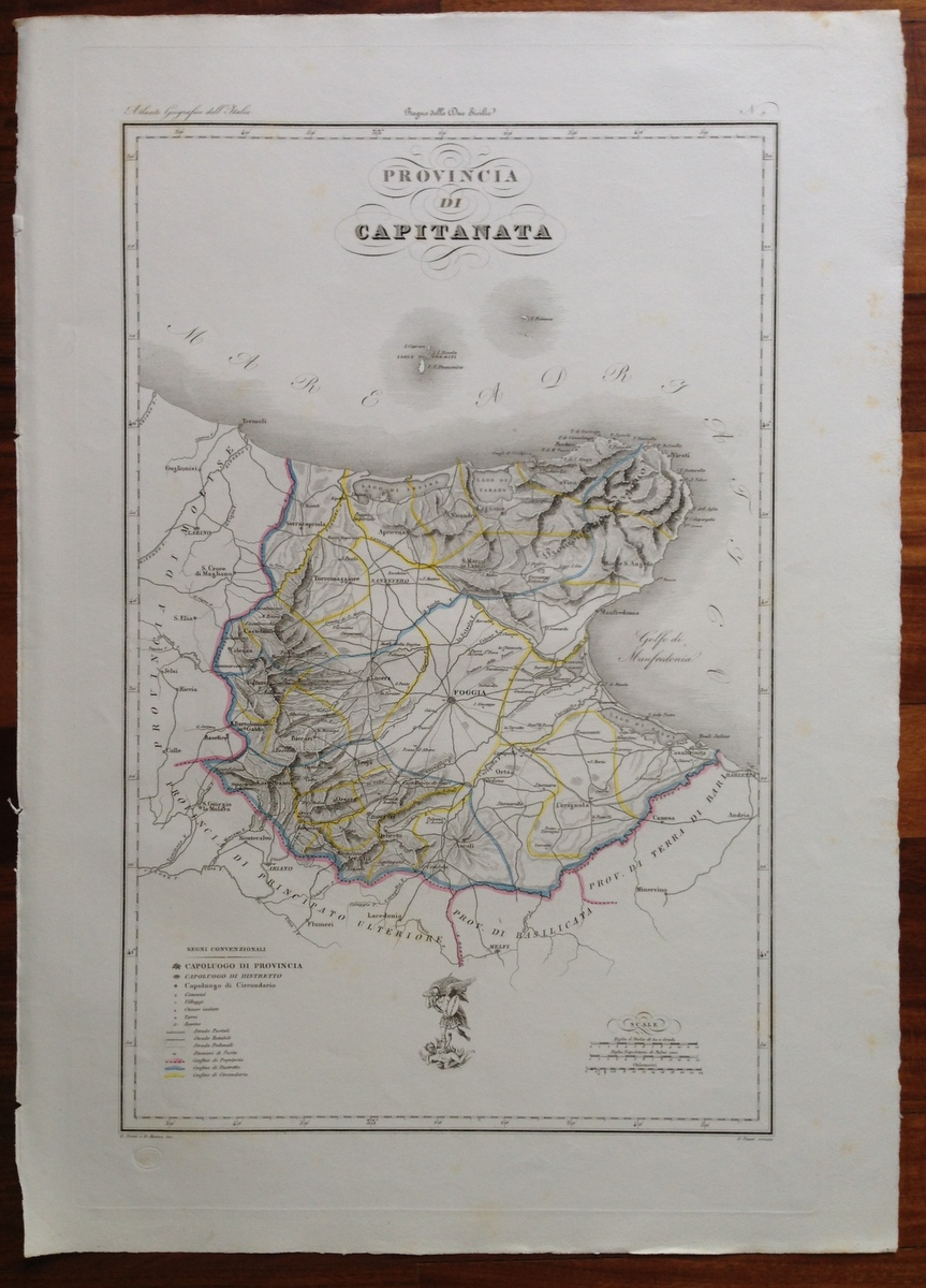 Zuccagni Orlandini Acquaforte Originale 1840 Atlante Geografico Puglia Tremiti