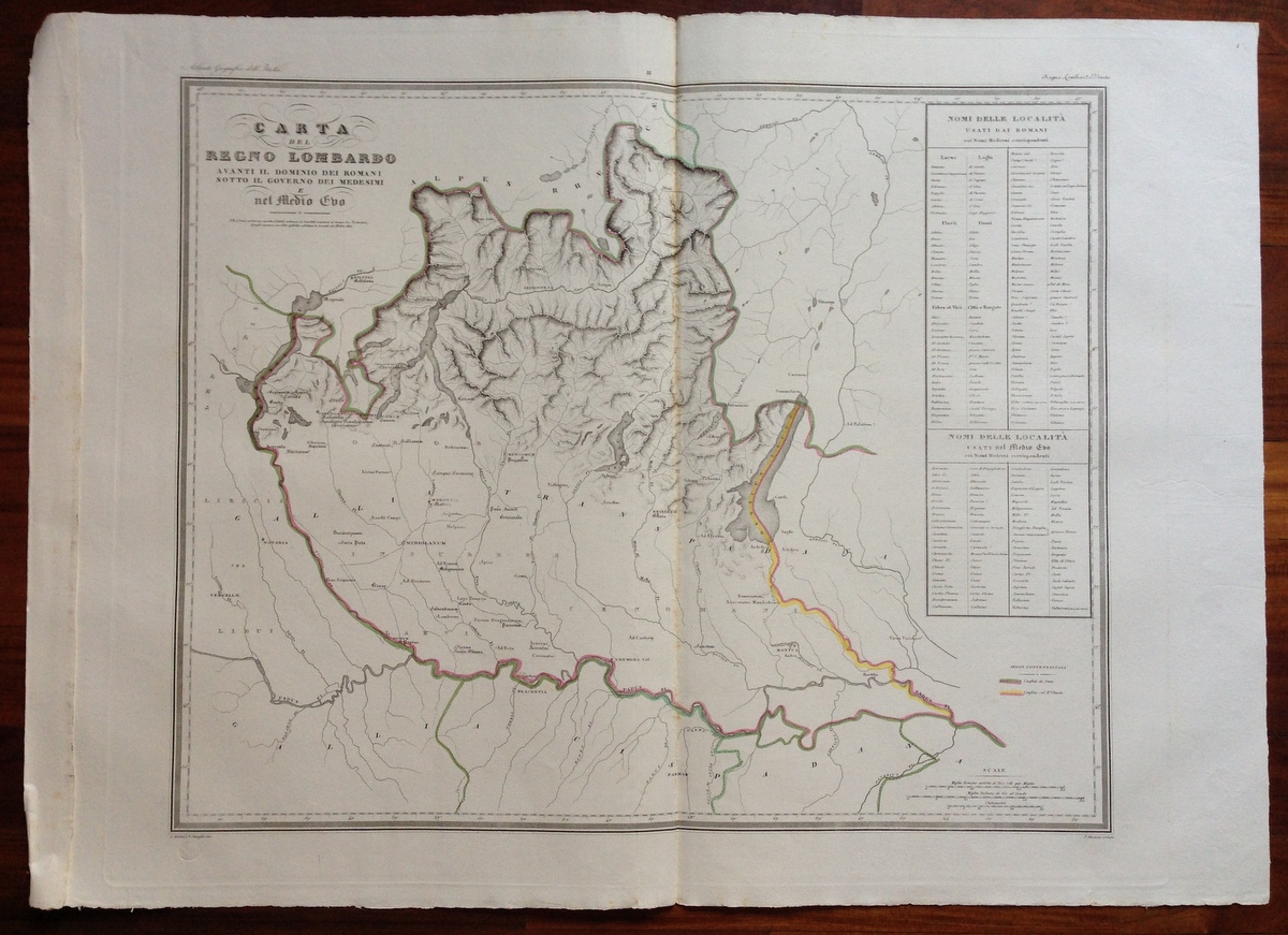 Zuccagni Orlandini Acquaforte Originale 1840 Atlante Geografico Regno Lombardo