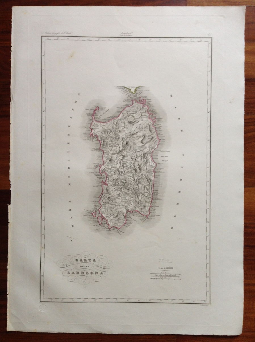 Zuccagni Orlandini Acquaforte Originale 1840 Atlante Geografico Sardegna