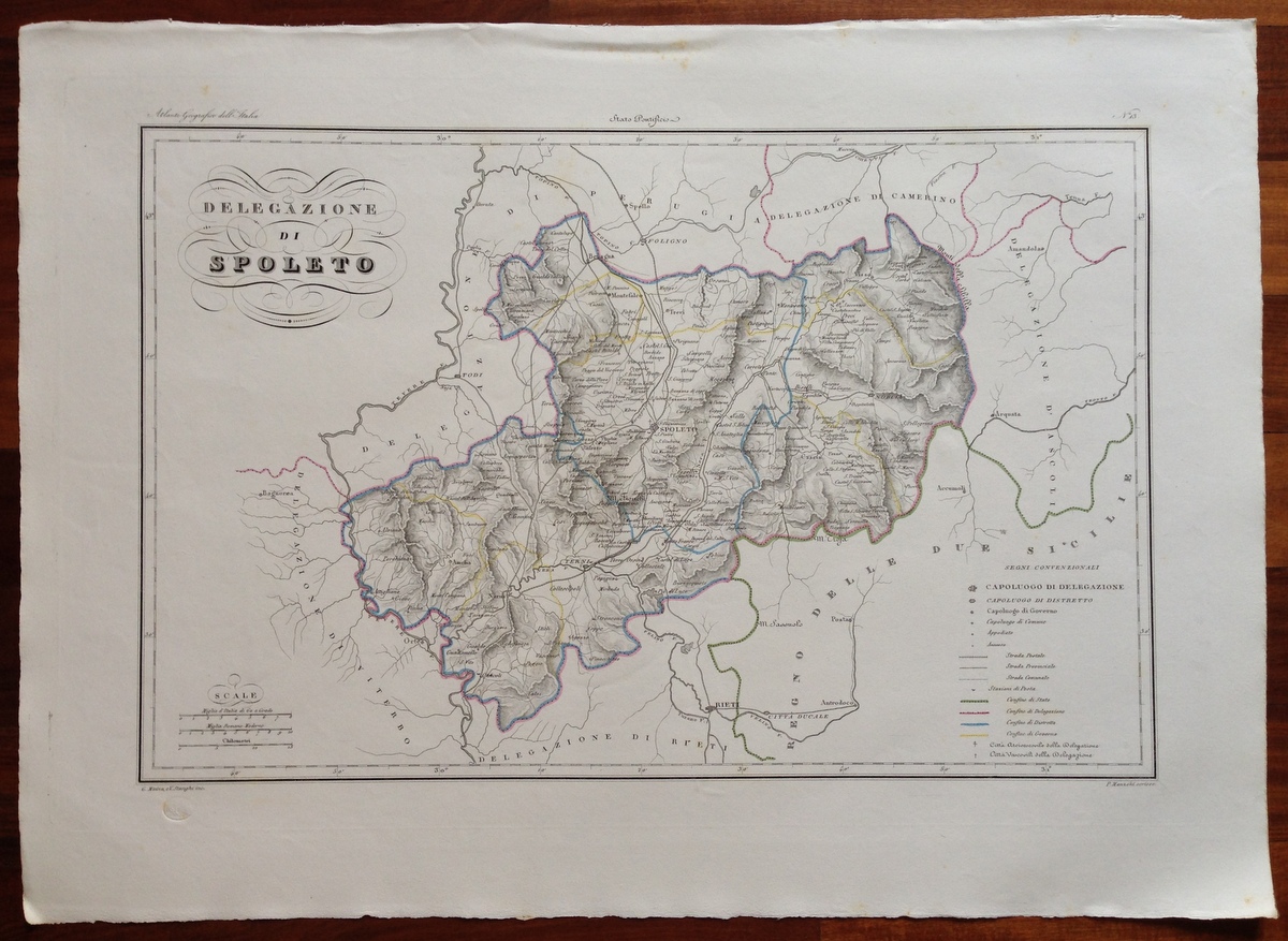 Zuccagni Orlandini Acquaforte Originale 1840 Atlante Geografico Spoleto