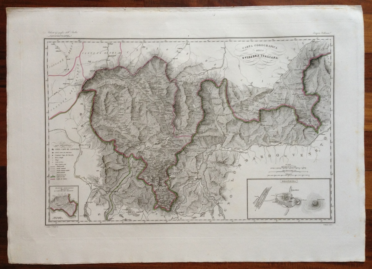 Zuccagni Orlandini Acquaforte Originale 1840 Atlante Geografico Svizzera 2 Carte