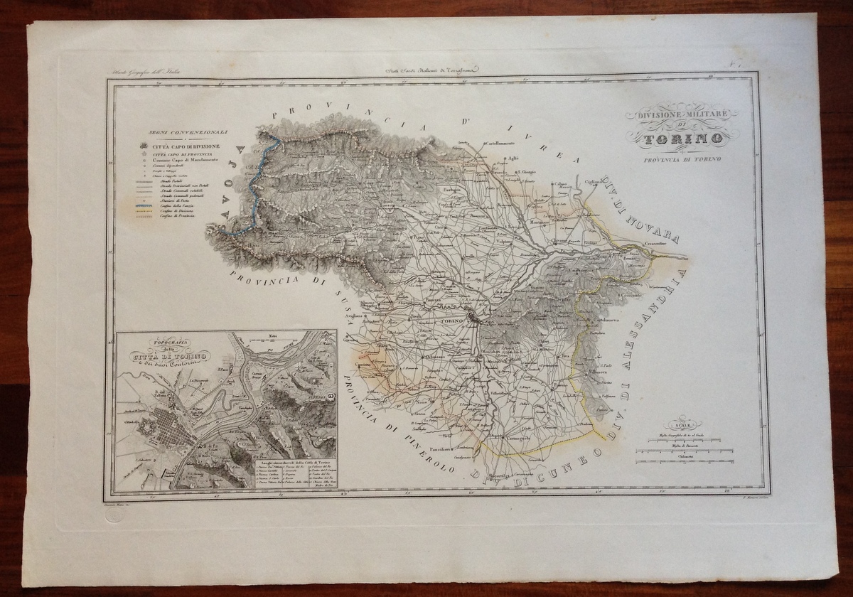Zuccagni Orlandini Acquaforte Originale 1840 Atlante Geografico Torino