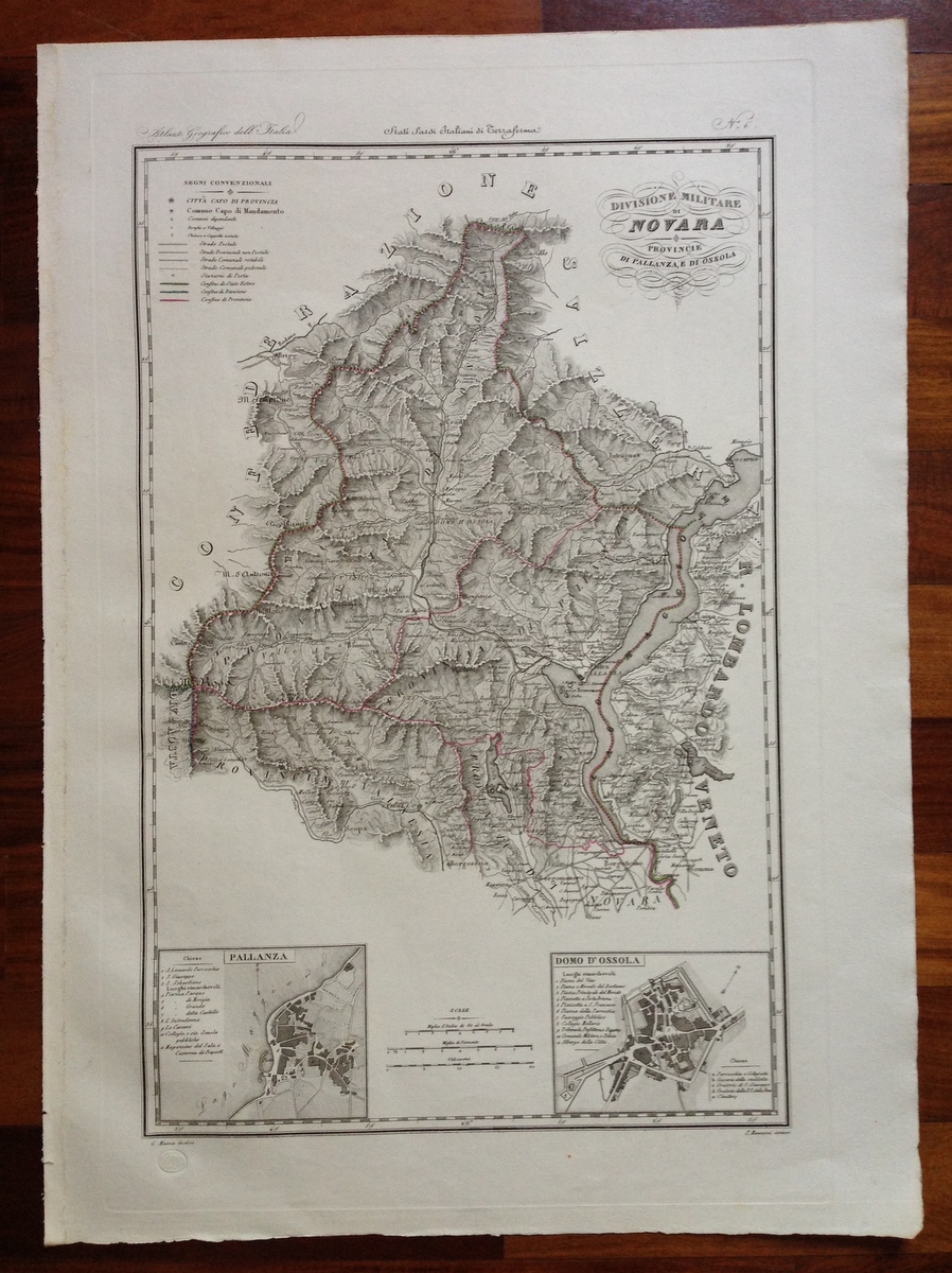 Zuccagni Orlandini Acquaforte Originale 1840 Atlante Novara Pallanza Domodossola