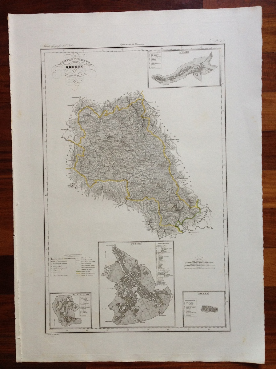 Zuccagni Orlandini Acquaforte Originale 1840 Atlante Siena Colle Montalcino