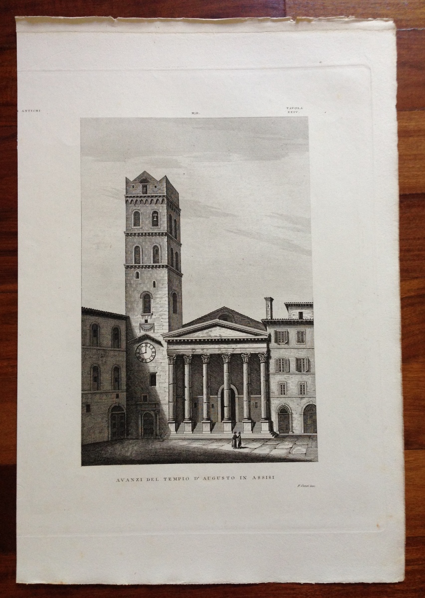 Zuccagni Orlandini Acquaforte Originale 1840 Atlante Tempio Augusto Assisi