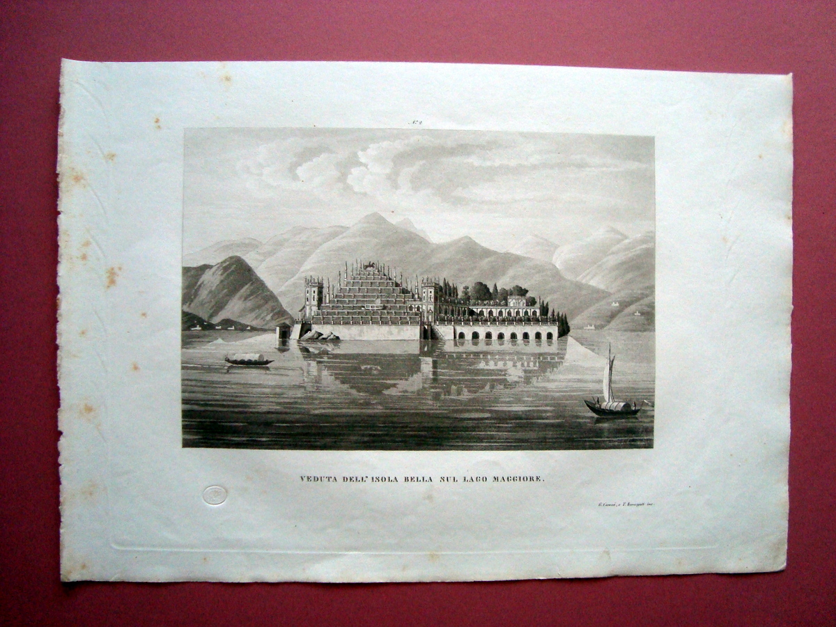 Zuccagni Orlandini acquaforte originale 1840 Isola Bella Lago Maggiore