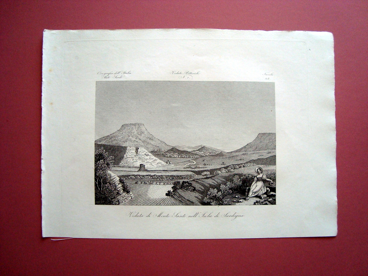 Zuccagni Orlandini acquaforte originale 1840 Sardegna Monte Santo