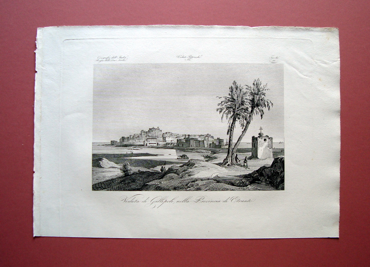 Zuccagni Orlandini acquaforte originale 1844 Atlante Geografic Gallipoli Otranto