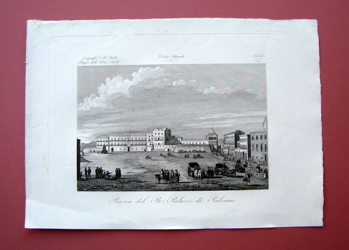 Zuccagni Orlandini acquaforte originale 1844 Atlante Geografico Piazza Palermo