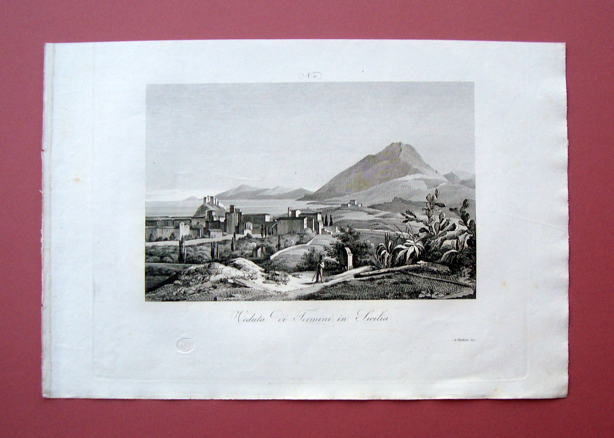 Zuccagni Orlandini acquaforte originale 1844 Atlante Geografico Termini Sicilia