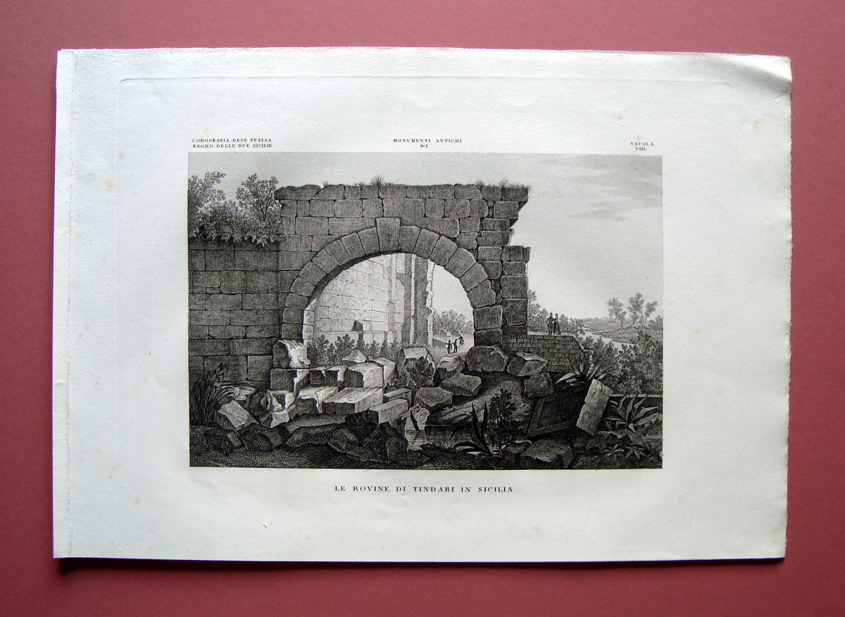 Zuccagni Orlandini acquaforte originale 1844 Atlante Geografico Tindari Sicilia