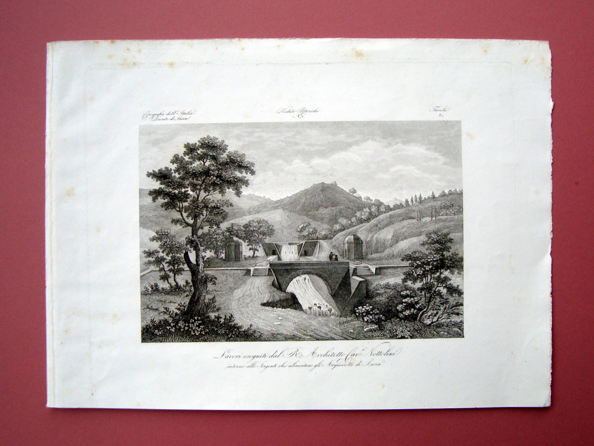 Zuccagni Orlandini Arc.Cav.Nottolini Acquedotti Lucca 1840 acquaforte originale