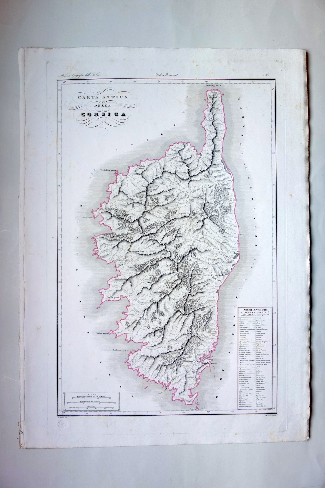 Zuccagni Orlandini Carta Antica della Corsica Atlante Acquaforte Originale 1840