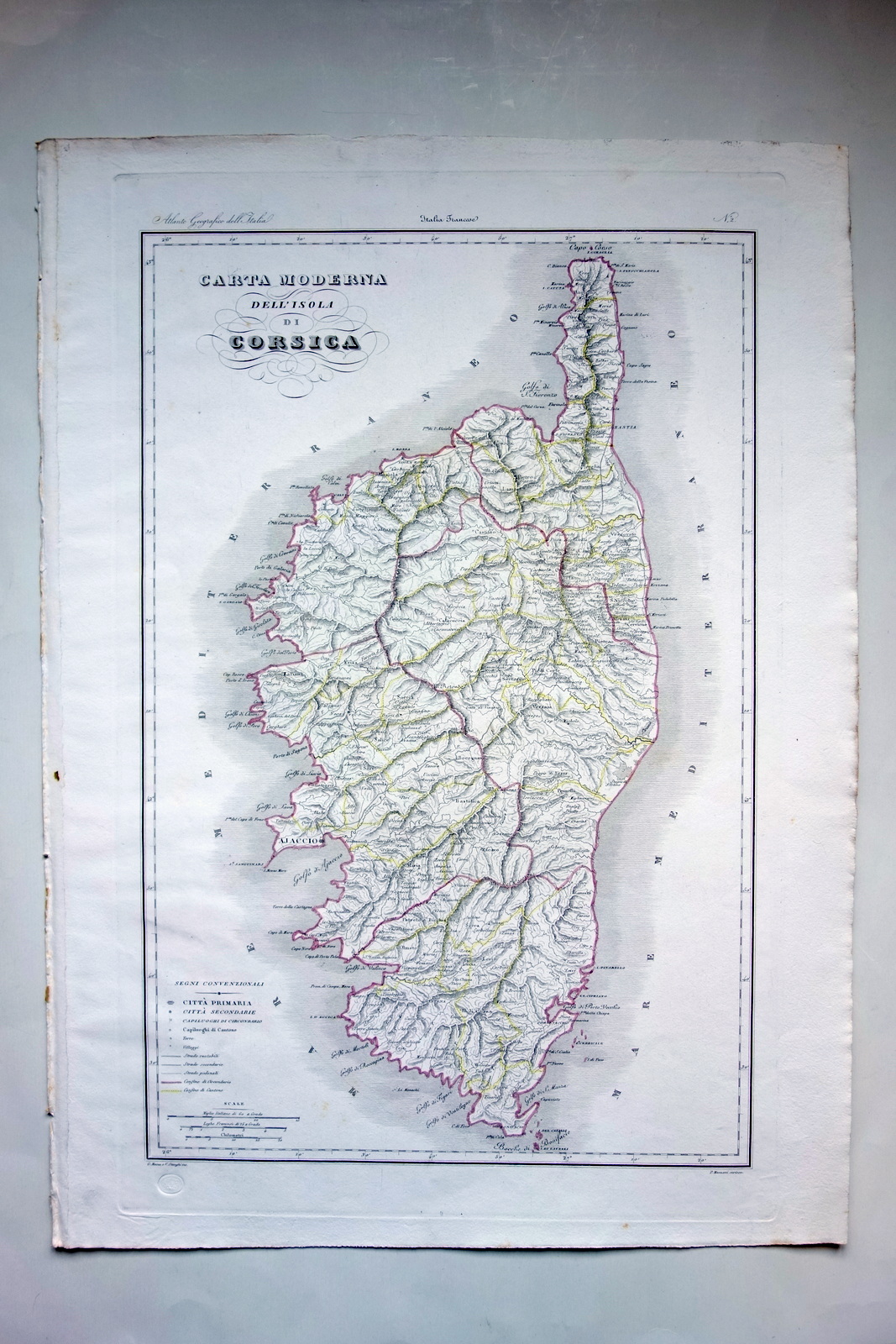 Zuccagni Orlandini Carta Moderna dell'Isola di Corsica Acquaforte Originale 1840