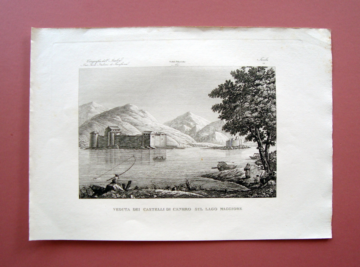 Zuccagni Orlandini Castelli Canero Lago Maggiore 1840 acquaforte originale