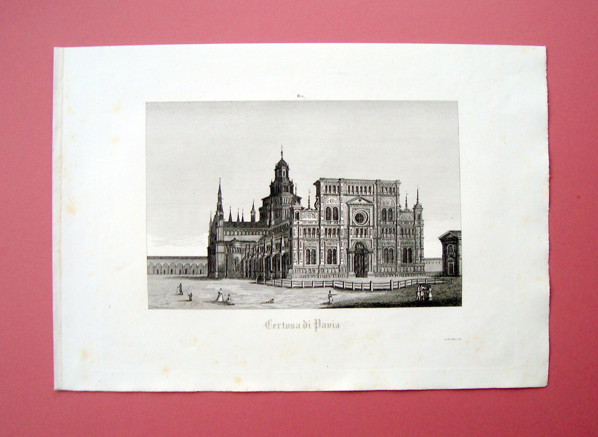 Zuccagni Orlandini Certosa di Pavia 1844 acquaforte originale