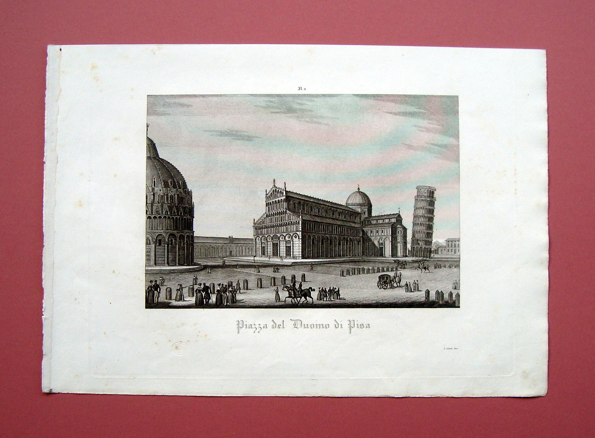 Zuccagni Orlandini Piazza del Duomo di Pisa 1844 acquaforte originale