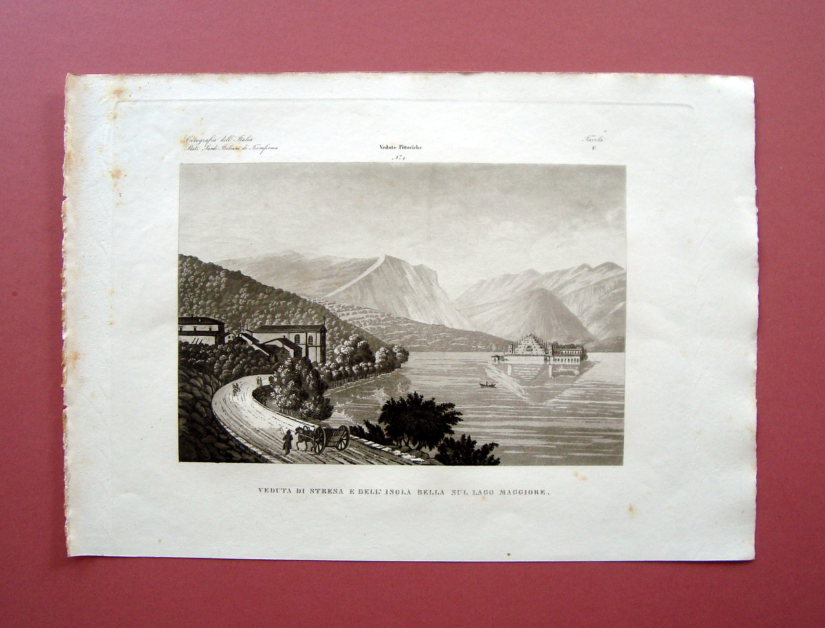 Zuccagni Orlandini Stresa Isola Bella Lago .Maggior 1840 acquaforte originale